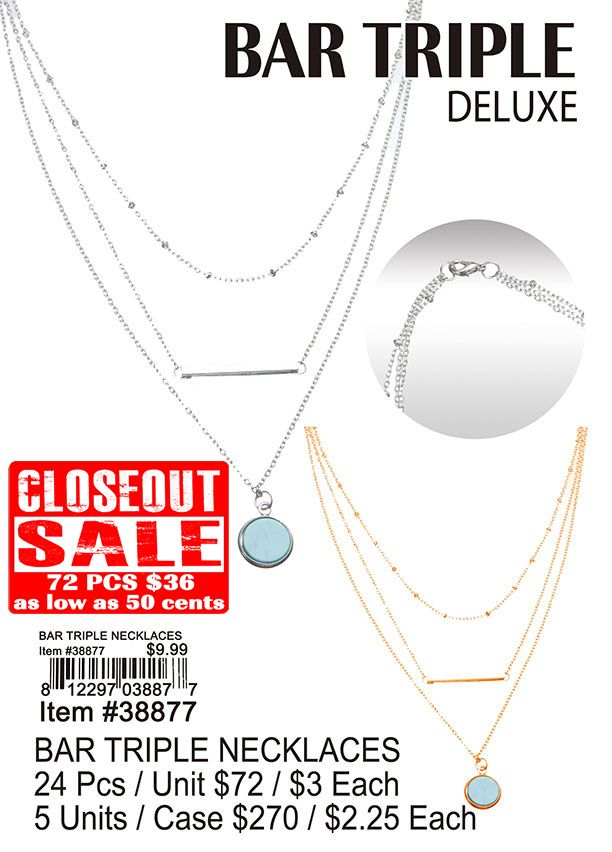 Bar Triple Necklaces - Closeout 72 Pcs.